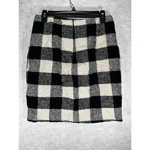 The Limited Pencil Skirt Textured Tweed Black White Plaid Women’s Size 12 Wool - Picture 2 of 6